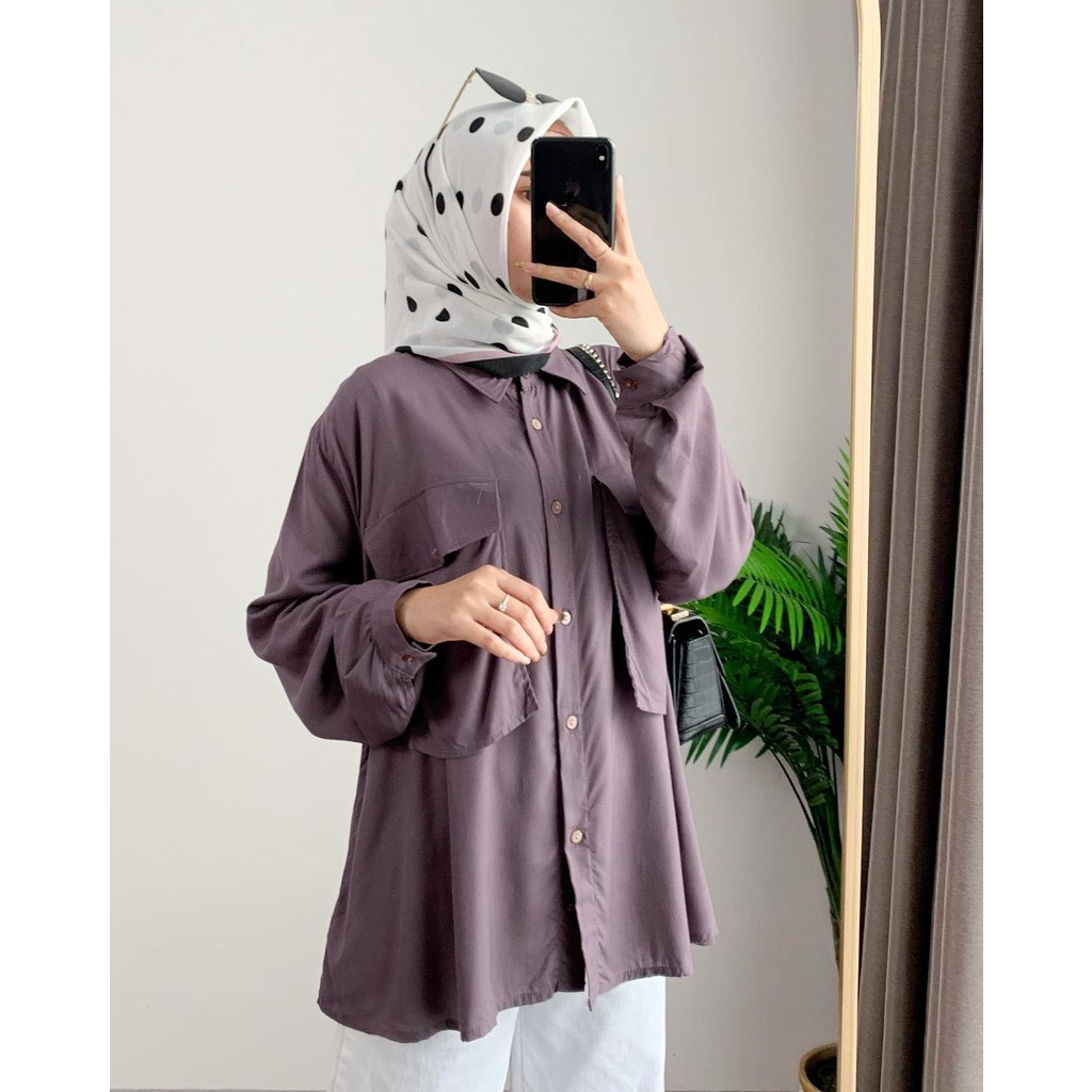 Niko Blouse Kemeja Pocket Shirt Katun Rayon Atasan Muslim Wanita Jumbo Oversize