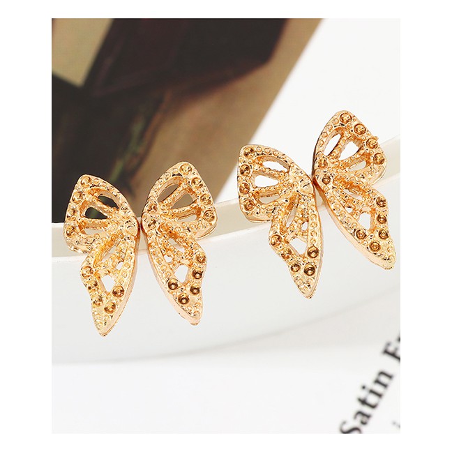 LRC Anting Tusuk Fashion Golden Metal Symmetrical Butterfly Earring Set D81671