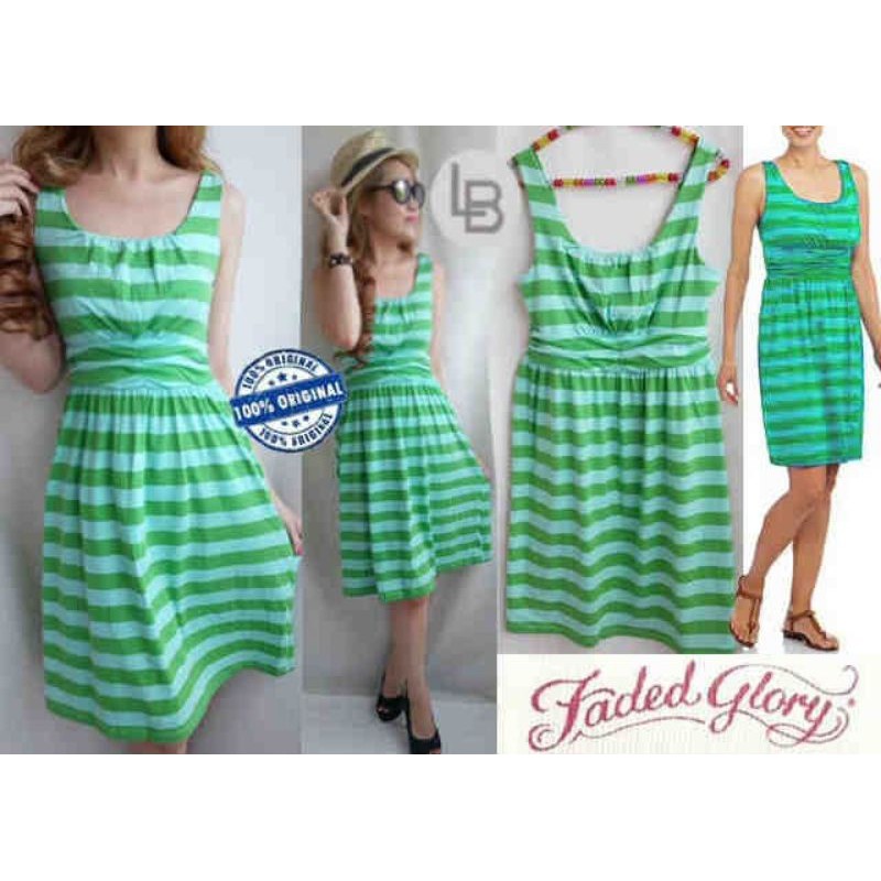 Faded Glory Green Striped Dress