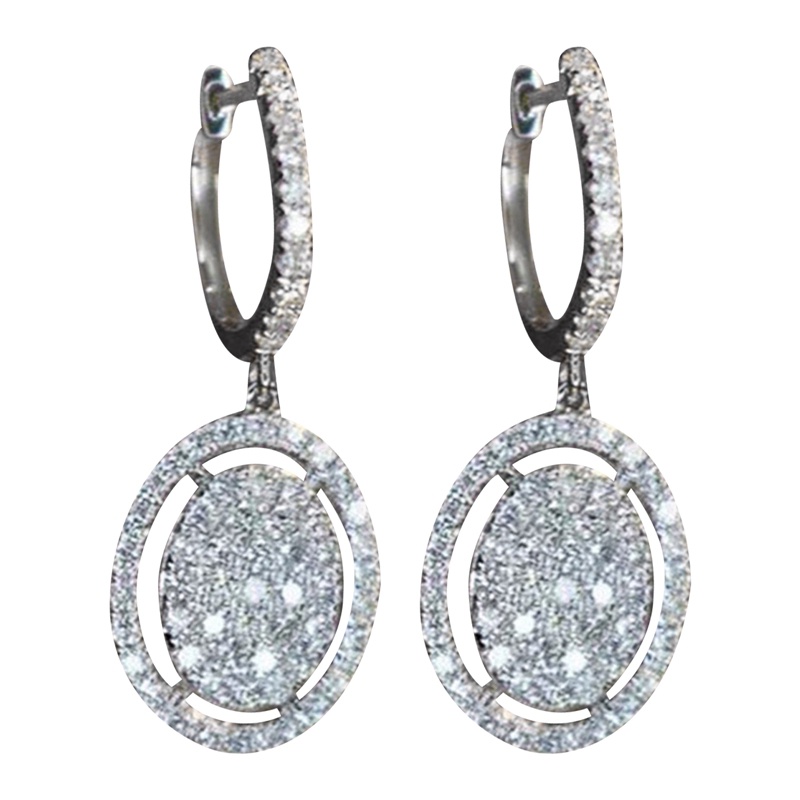 Anting Juntai Bentuk Oval Cubic Zirconia Kristal Bling Untuk Wanita