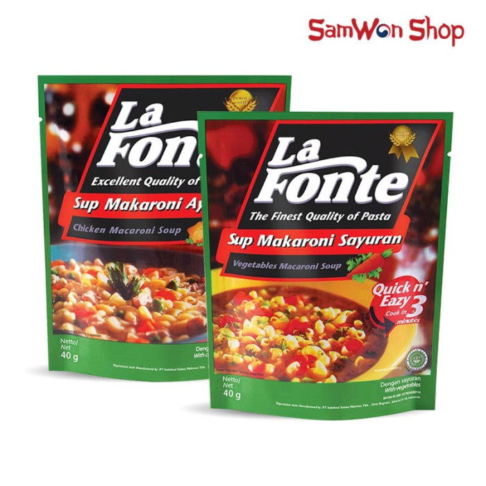 

Pasta-Aneka- La Fonte Soup Macaroni 40 Gram - Sup Makaroni Instan - Ayam -Aneka-Pasta.