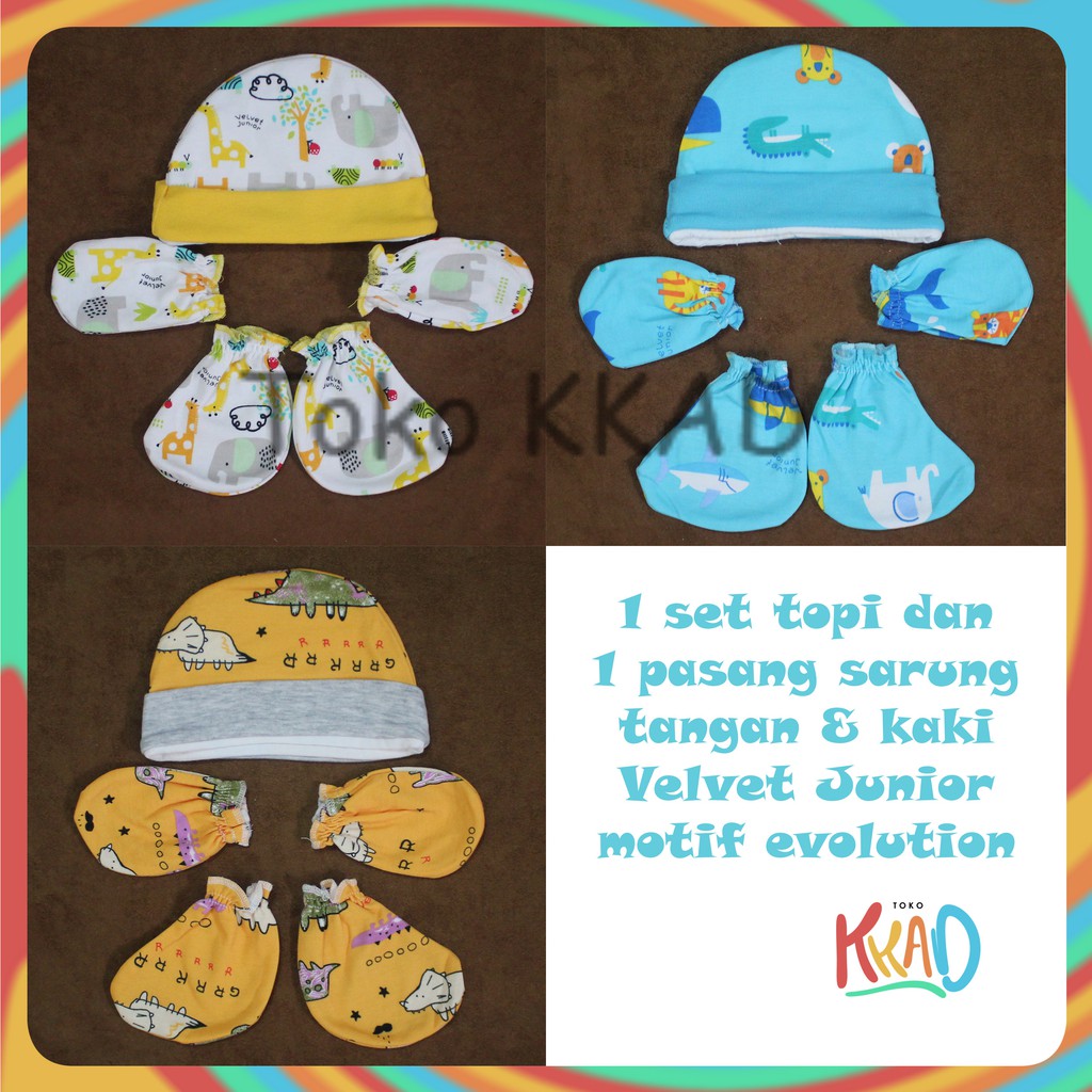 set topi dan sarung tangan kaki bayi velvet