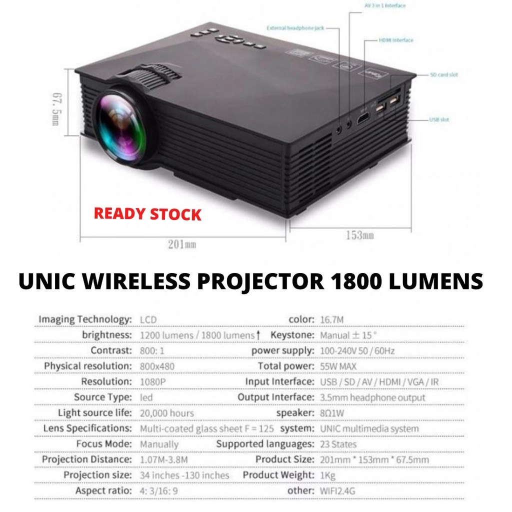 Proyektor Infocus UNIC Lumens 1800 Wifi 1080p Projector UC68 146101