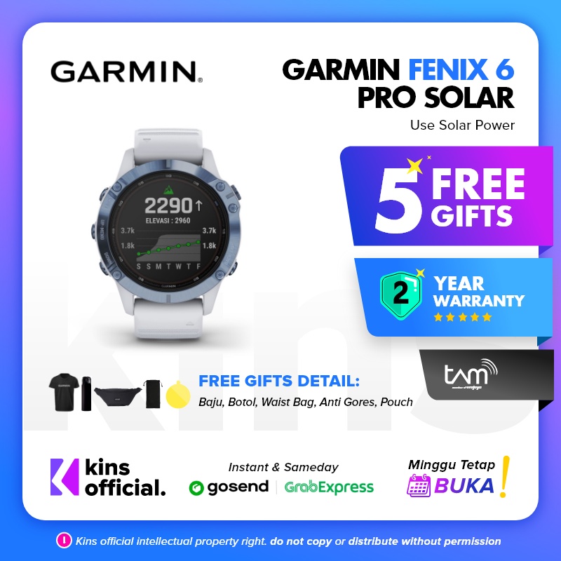 Garmin Fenix 6 Pro Solar Cobalt Blue with Whitestone Band