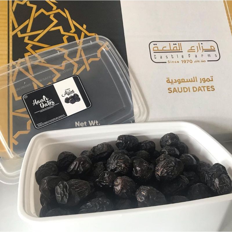 

KURMA AJWA BIBIT ALIYAH PREMIUM ORGANIK dari CASTLE FARMS DUS SAUDI DATES ISI 500 gr 1 kg