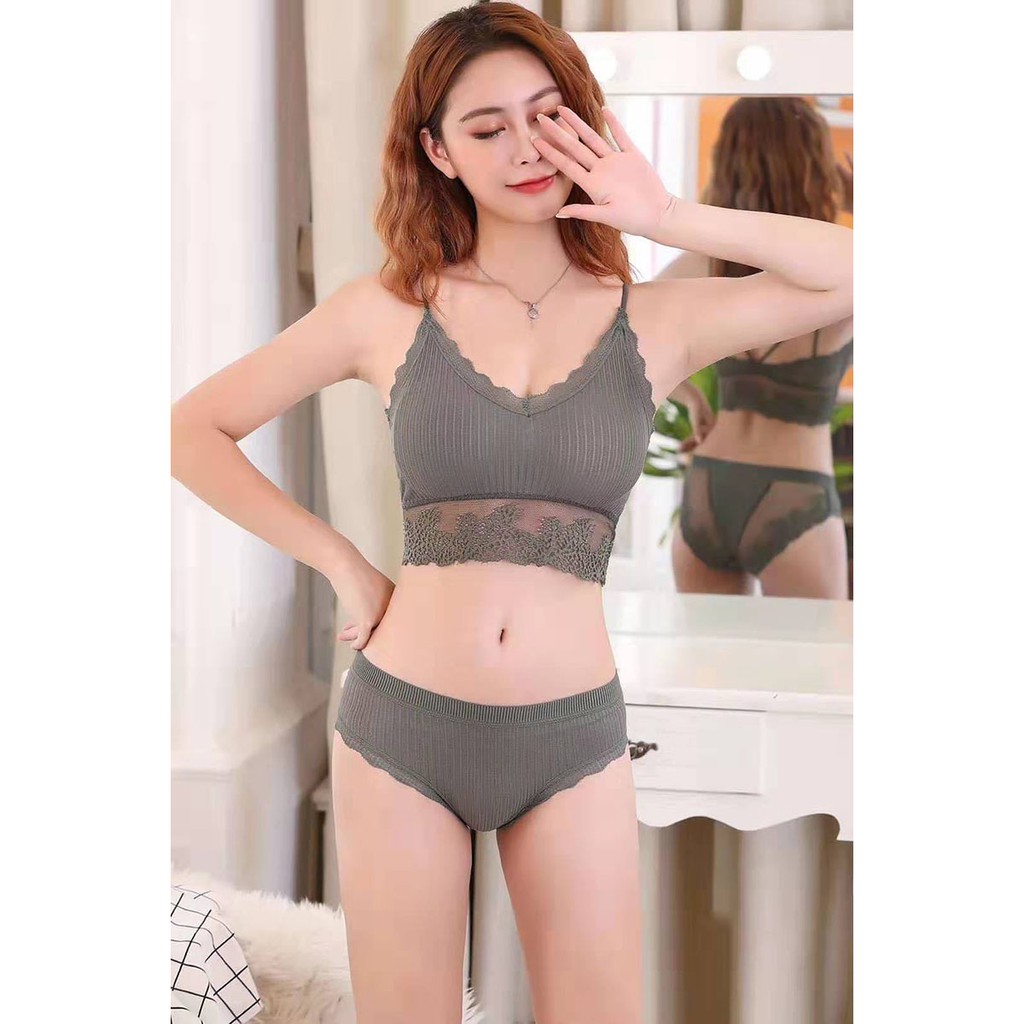 (COD) Bra Wanita Lace Side Sling thread bra Gathered Sports BH B06