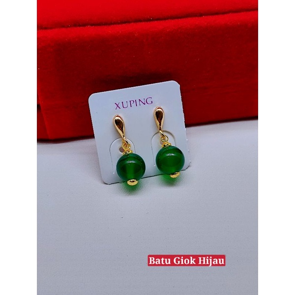 anting wanita xuping batu giok dan rambut sedana asli lapis emas-XP304#~giok mudah