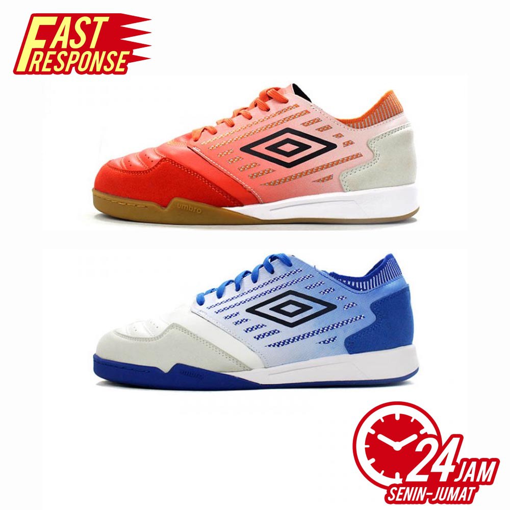 SEPATU FUTSAL UMBRO CHALEIRA II PRO - WHITE BLACK REGAL BLUE, TANGERINE TANGO