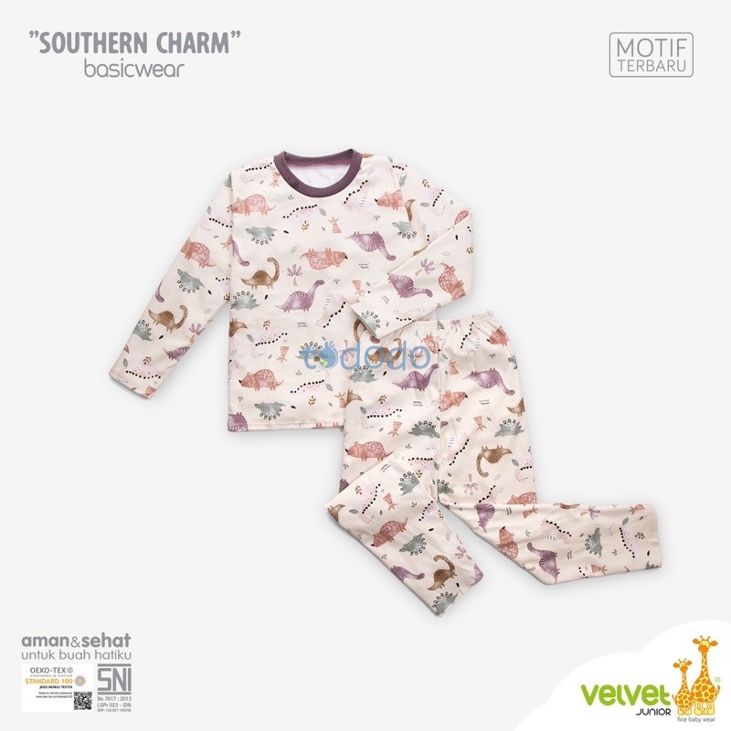 Baju Bayi Piyama Anak Setelan Panjang Kancing Pundak Velvet Junior Southern Charm Dream Wear Big Size