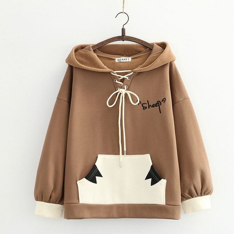 Sweater sheep hoddie fashion remaja wanita korean style