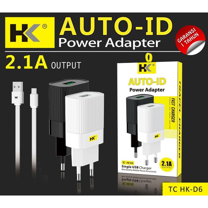 Jual Charger Hk-D6 Micro 1Usb 2.1A Fast Charger Travel Adapter Auto Id Hk-D6  Batok + Kabel Micro Grosir Indonesia|Shopee Indonesia
