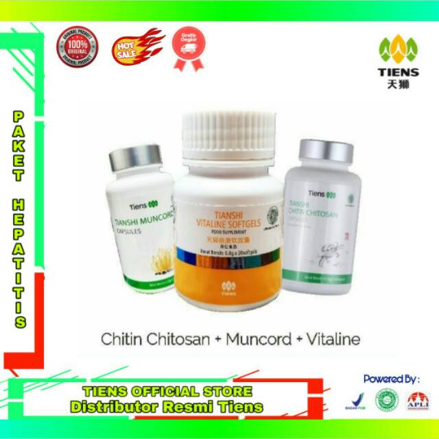 PAKET PENYEMBUHAN HEPATITIS TIENS -> VITALINE SOFTGELS, MUNCORD, CHITIN CHITOSAN