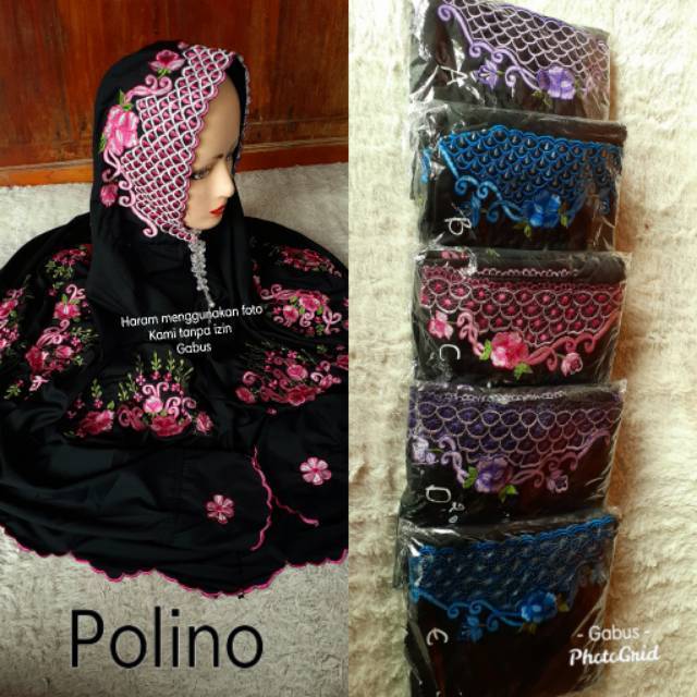 Mukena Bordir Terusan / Lajuran Dewasa Bahan Polino Hitam