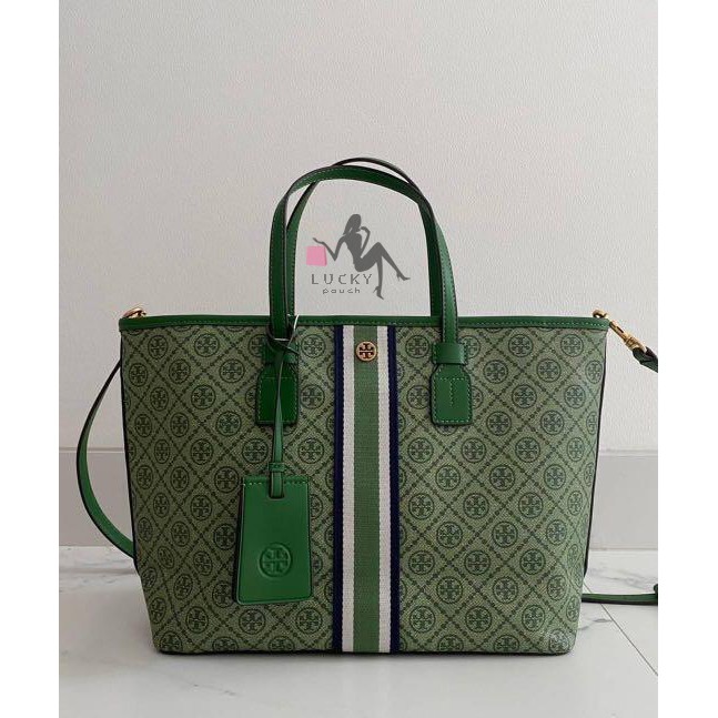 Tory Burch T Monogram Coated Canvas Small Tote Bag Arugula