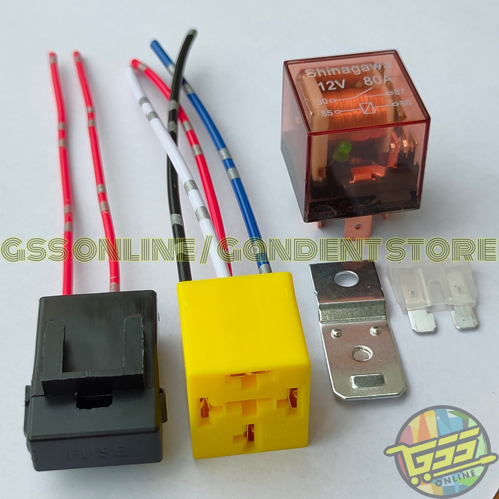 Paket lengkap Relay CR7 original 12v 30a kaki 4 socket relay kaki 4 dan rumah sekring kabel kecil