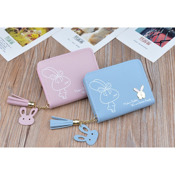 W38 Dompet Mini Wanita Motif Binatang Kelinci Lucu Koin Cewek Kartu Uang Foto Cantik Women Wallet Perempuan Kulit PU Leather Hitam Lipat Kecil Panjang  Korea Pria Cowok Laki Laki Cowo Import Premium Murah Tas Dompet Wanita Import Cewe Cantik