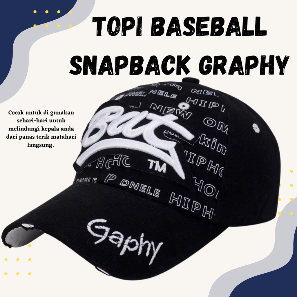 TERLARIS!! Topi Baseball Snapback Graphy - BAT / Topi Fashion Pria Dan Wanita Warna Hitam