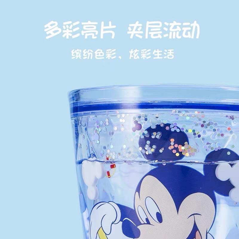 GELAS MINUM ANAK 260ML BAHAN AS BPA FREE DISNEY MOTIF MICKEY ELSA DENGAN AIR SEQUIN MANIK - MANIK