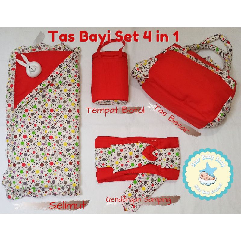 Tas Bayi Set 4 in 1 Polkadot/Perlengkapan Bayi