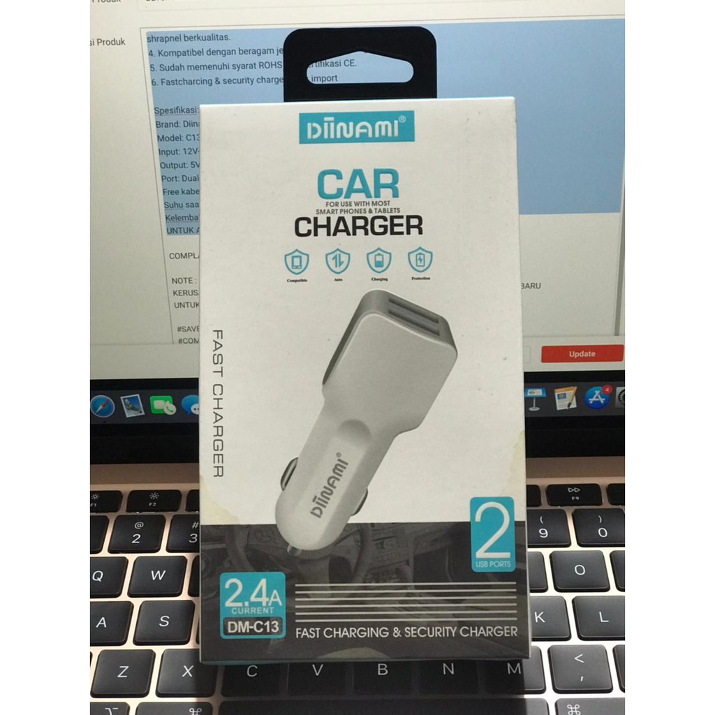 saver mobil diinami c13 dual USB port 2.4a fastcharger cashan mobil motor free kabel micro MB612