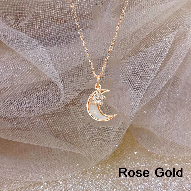 10k Rose Gold Plated Pendant Necklace Planet Moon Love Necklace