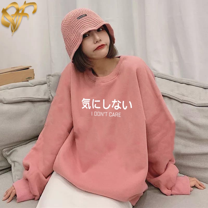 Sweater I dont Care White Aesthetic Pria &amp; Wanita | Sweater Korea Style Fleece Cotton | Dhea Fashion