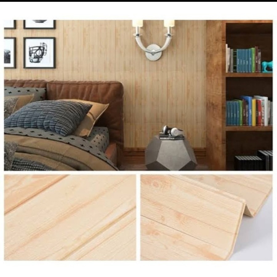 Wallpaper 3D Brickfoam Woodfoam Sticker Dinding Motif Kayu Wooden