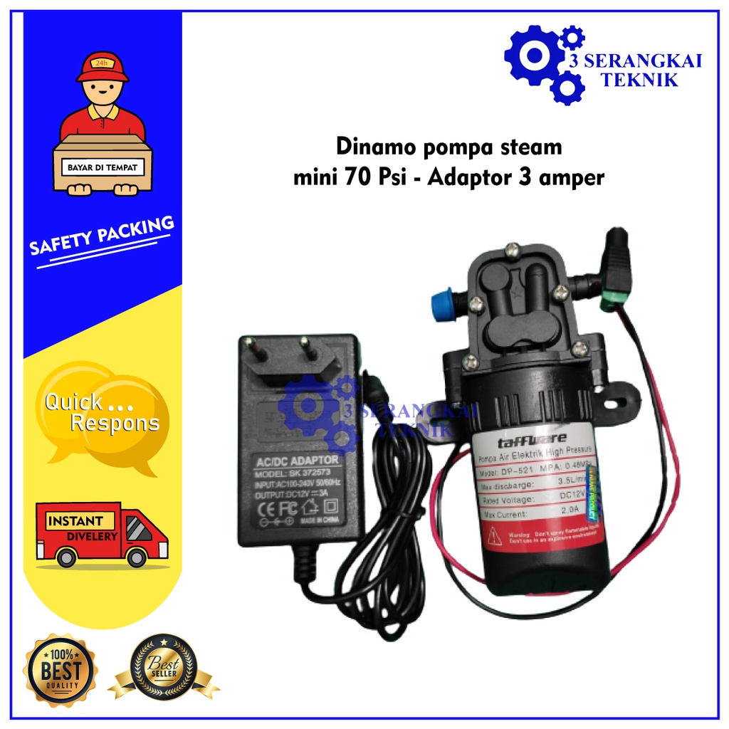 Dinamo pompa steam mini 70 Psi - Adaptor 3 amper