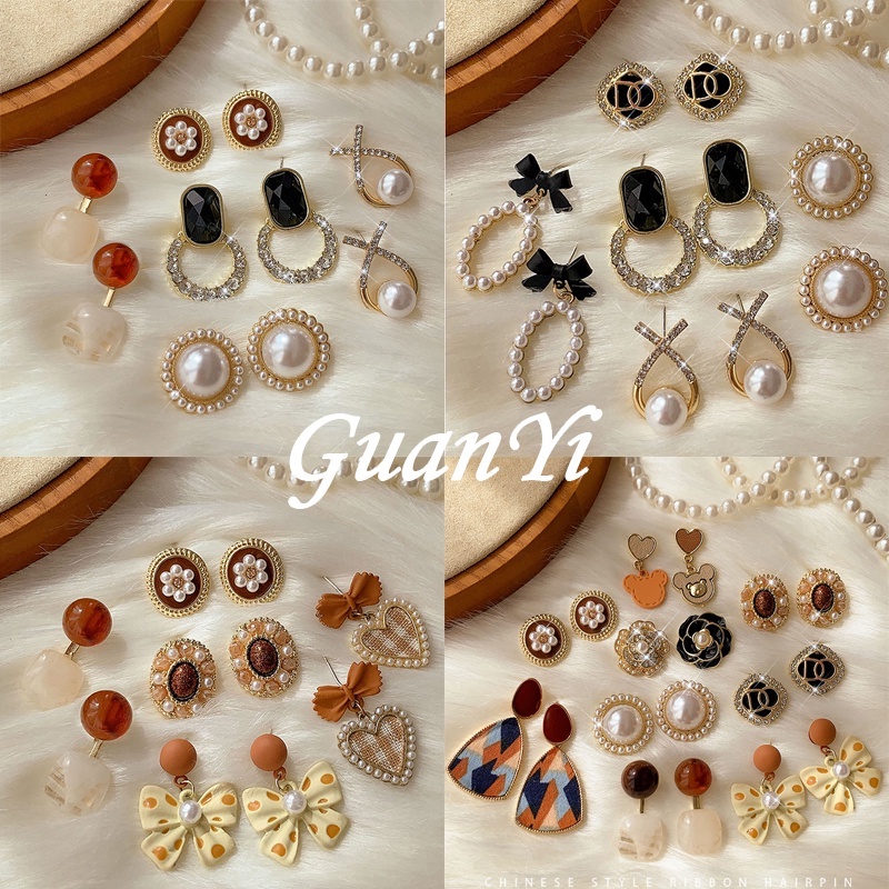 Anting Vintage Ladies2023Mutiara Korea Baru Berlian Imitasi Stud Earrings Fashion Perhiasan Indah