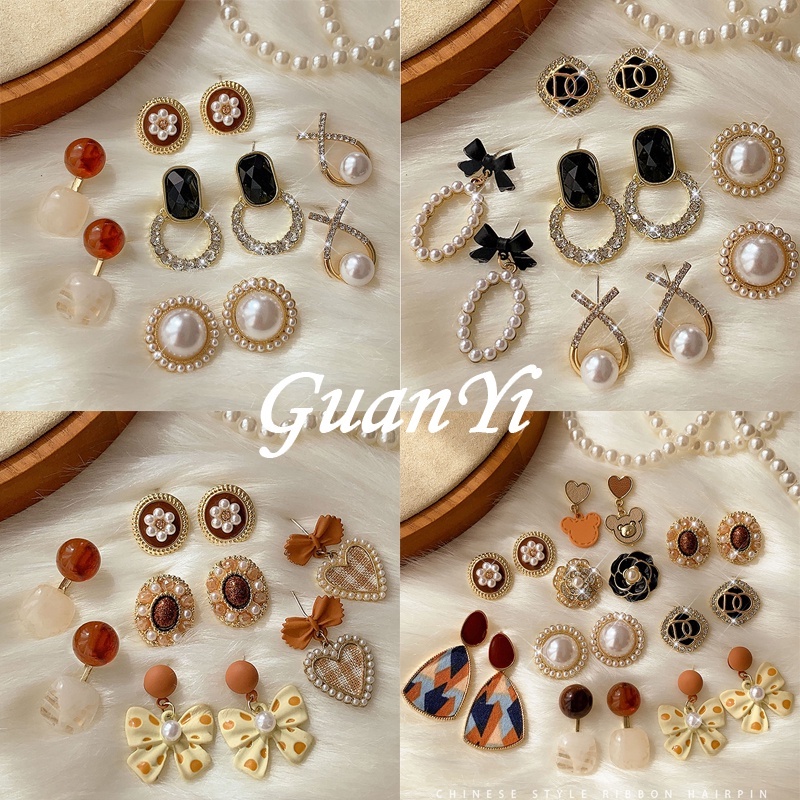 Anting Vintage Ladies2023Mutiara Korea Baru Berlian Imitasi Stud Earrings Fashion Perhiasan Indah