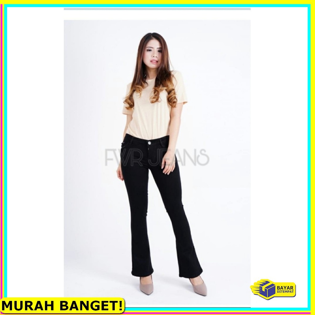 Boyfriend Sobek Bawah-Celana Jeans Wanita Rawis-Jeans Bf Kekinian MZ914 Fwr - Celana Cutbray Jeans