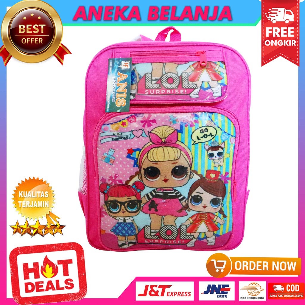 Tas Ransel Keplek LOL Pink Berkualitas Lucu Kekinian Fashionable Murah Tas Sekolah Khusus Anak Cewek