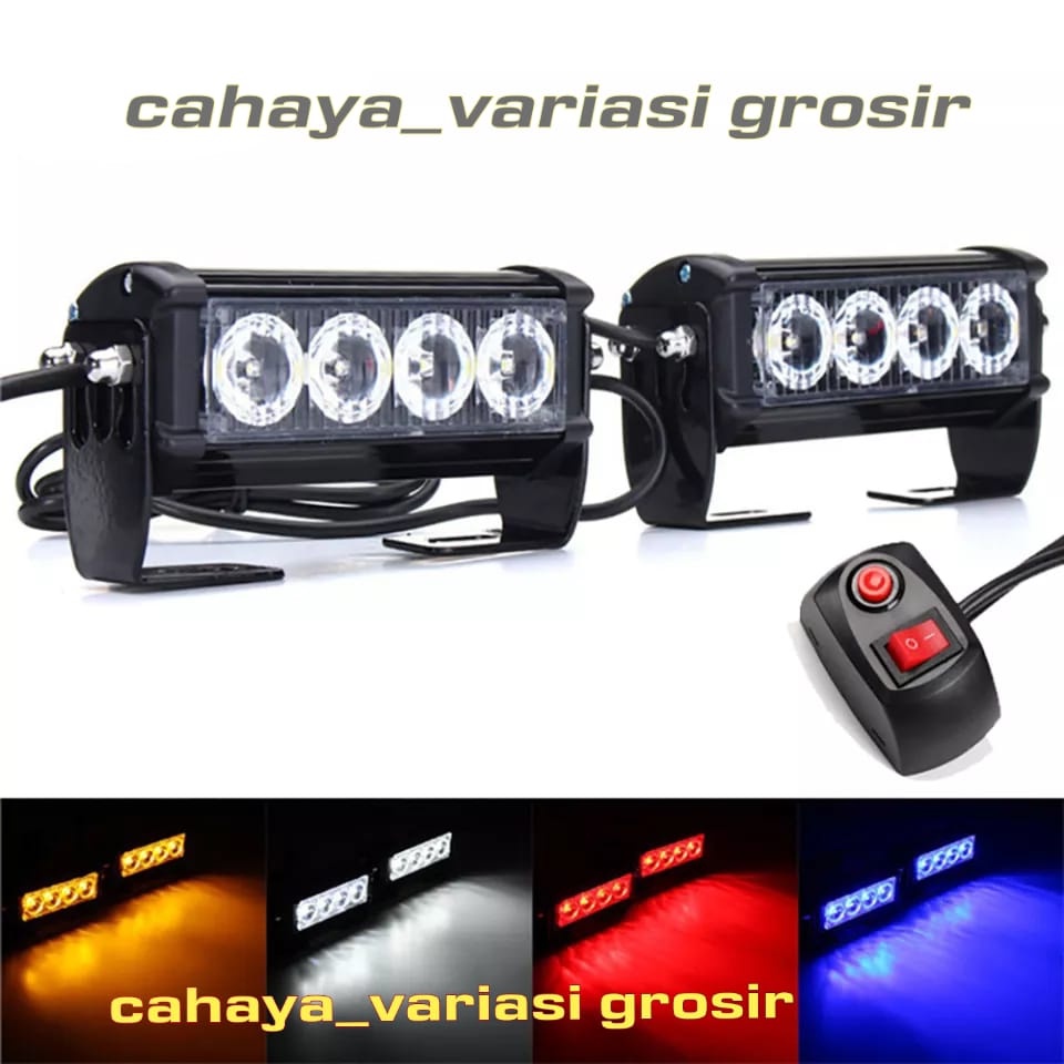 LAMPU TEMBAK 4LED 8MODE UNIVERSAL MOTOR MOBIL 12VOLT