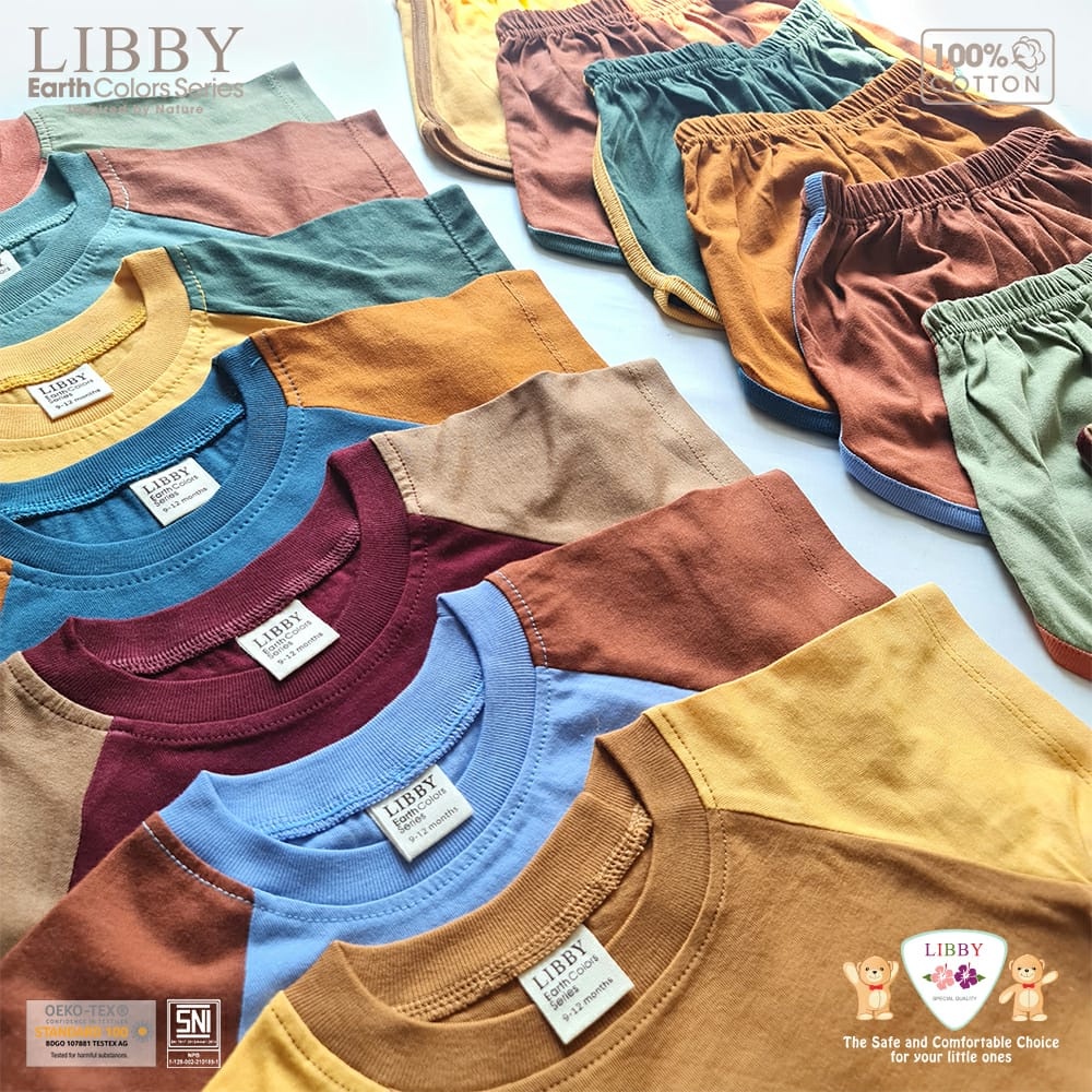 LIBBY Earth Color Reagan Set 1stel Setelan Pendek Piyama Baju Bayi Polos Warna