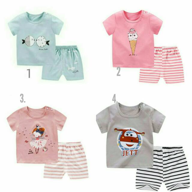 setelan Piyama pendek bayi CT/ setelan baju anak import/ baju bayi import lucuw