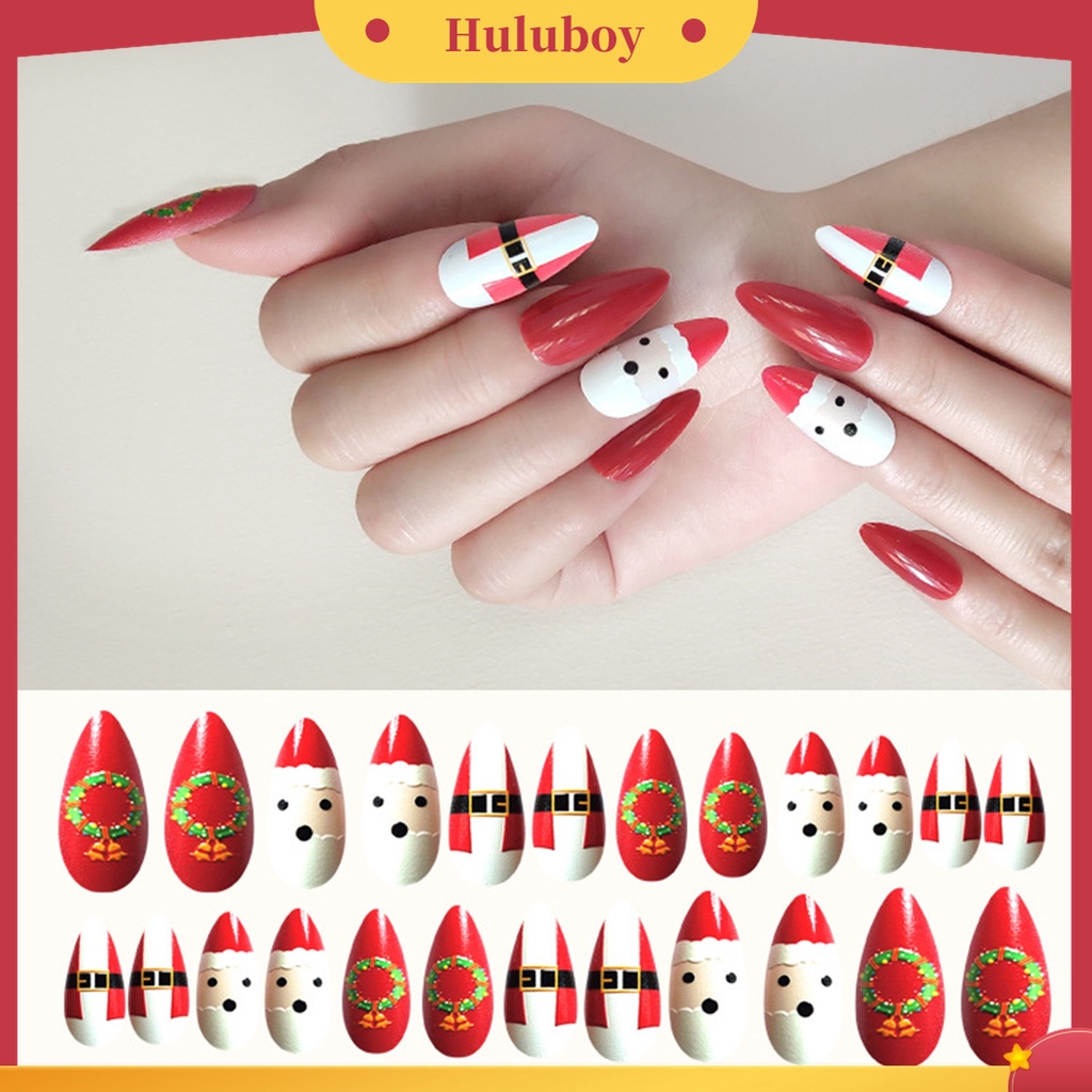 Huluboy Huluboy♡ 24pcs / Set Kuku Palsu Full Cover Desain Natal Untuk Manicure