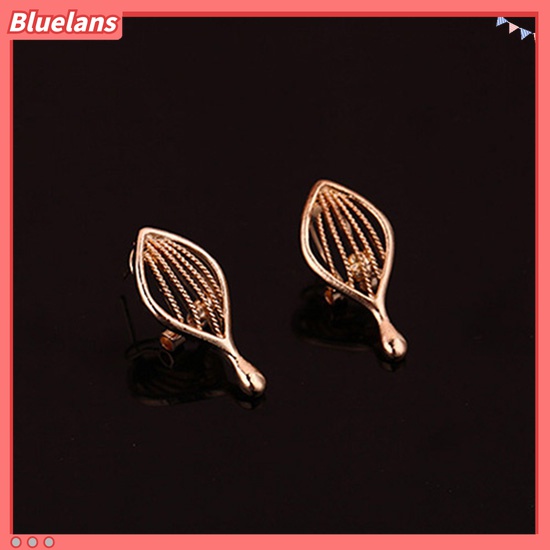 Bluelans Set Perhiasan Kalung Gelang Cincin Anting Lapis Emas Model Rongga