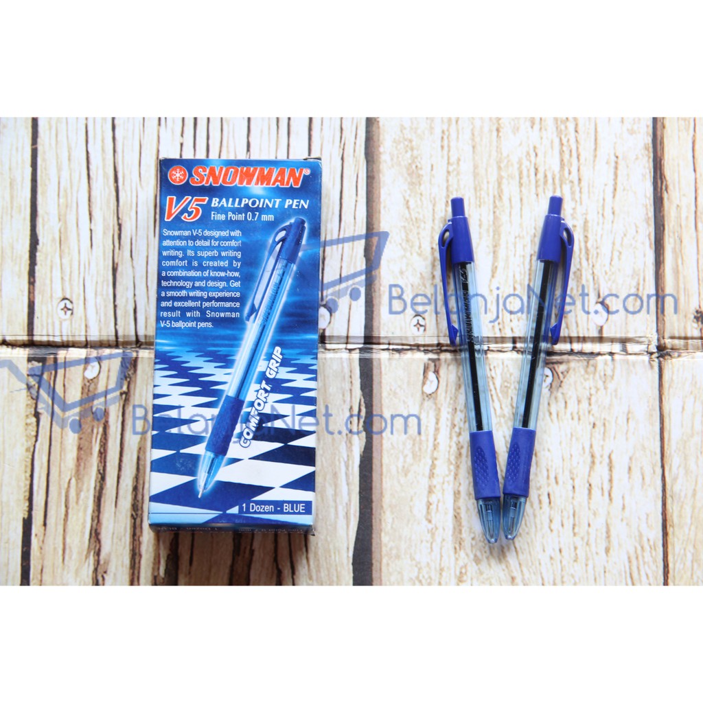 Pen Snowman V5 0.7mm Tinta Hitam/Biru/Merah [1 LUSIN]