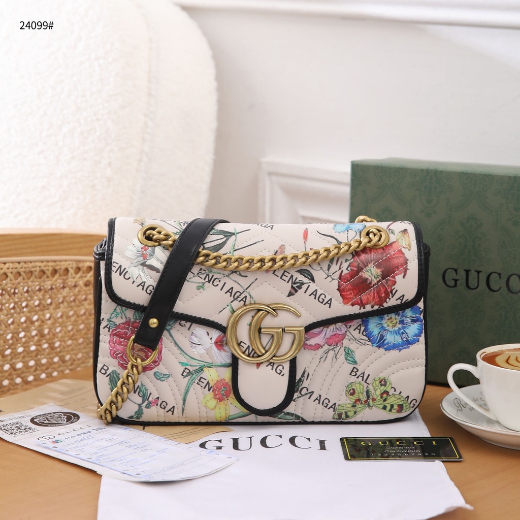 GC X BC The Hacker Project Small GG Marmont Bag White Flora 24099