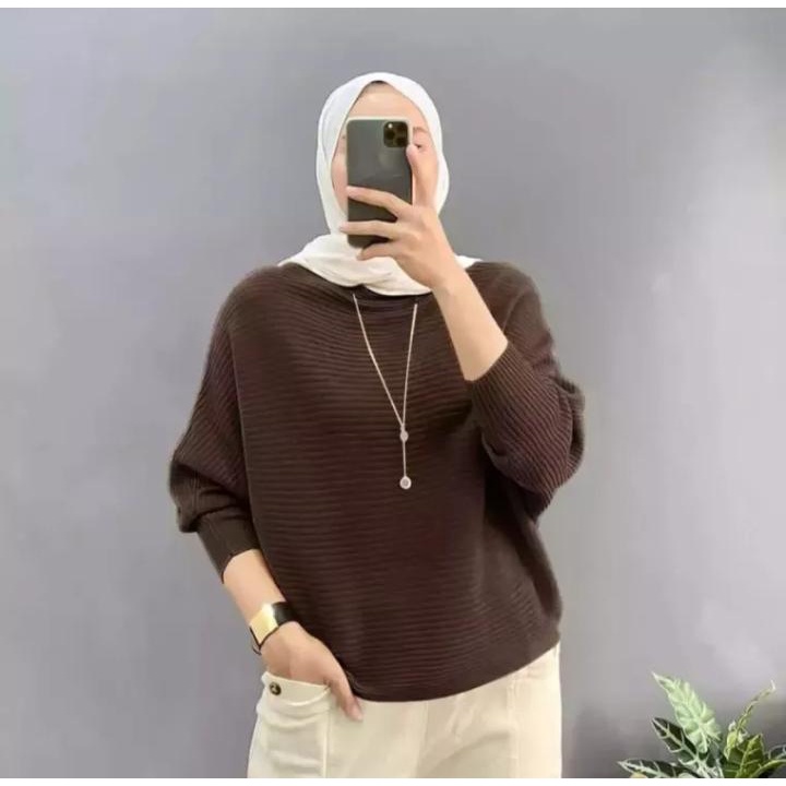 Baju Rajut Batwing Oversize Premium | Sweater Rajut Model Kelelawar | Zaneta Batwing Series |