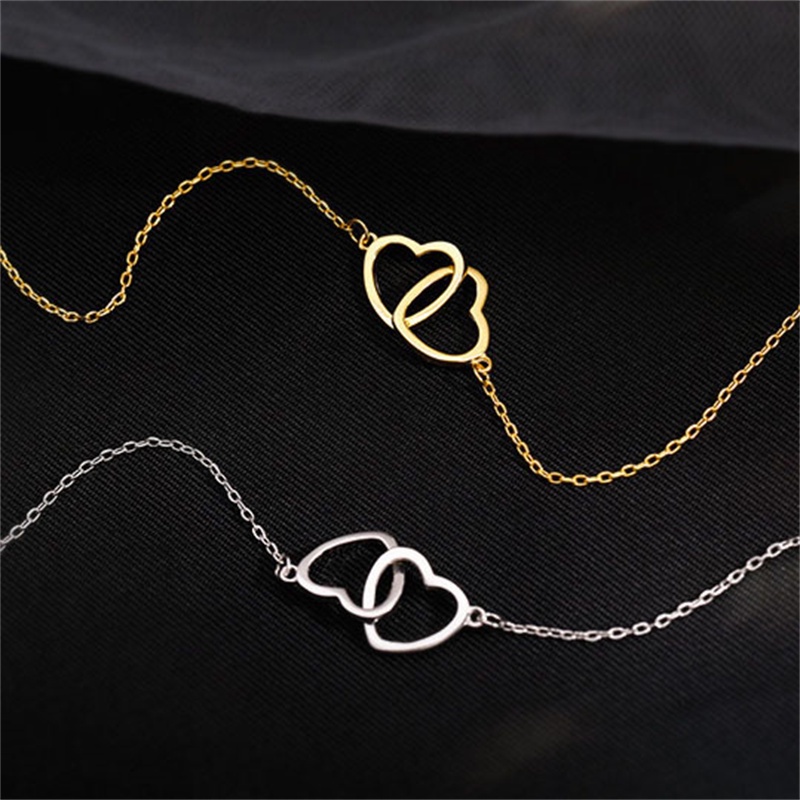 [Ready Stock]Double Ring Heart-Shaped Necklace Women's Simple Temperamental Minority Design Sense