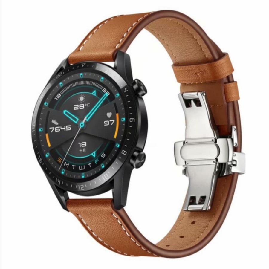 STRAP SMARTWATCH LEATHER BAND TALI JAM TANGAN KULIT BUTTERFLY FOR HUAWEI GT 2 42mm - brown