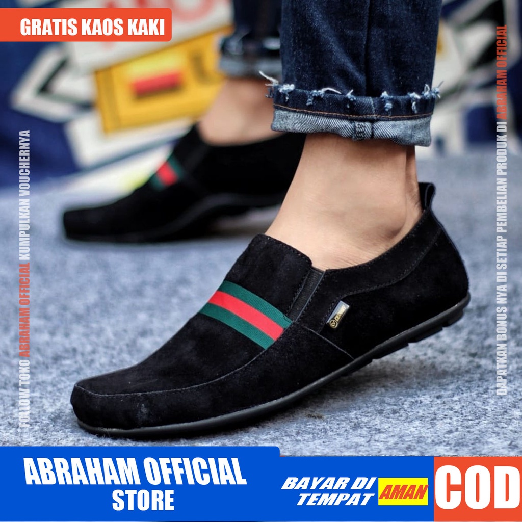 ABRHM X YOMI Sepatu Slip On Pria Sepatu Pria Casual Kulit Asli Sepatu Casual Kerja Cowok/Cowo Sepatu Kasual Slop Anti Slip Semi Formal Kerja Kuliah Gaya Santai Keren Kekinian Original Murah Terlaris