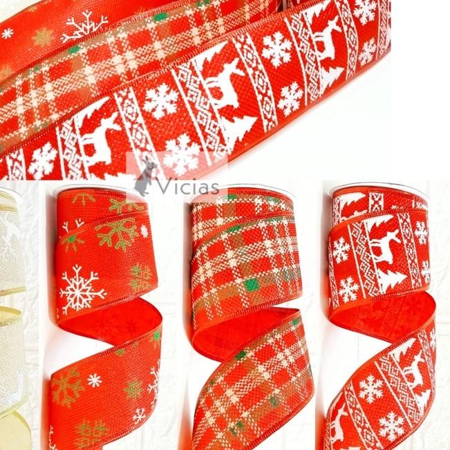 

✩ Pita Kawat Motif Jaring 5cm 2 inch Dekorasi Natal Murah Merah Gold ✦