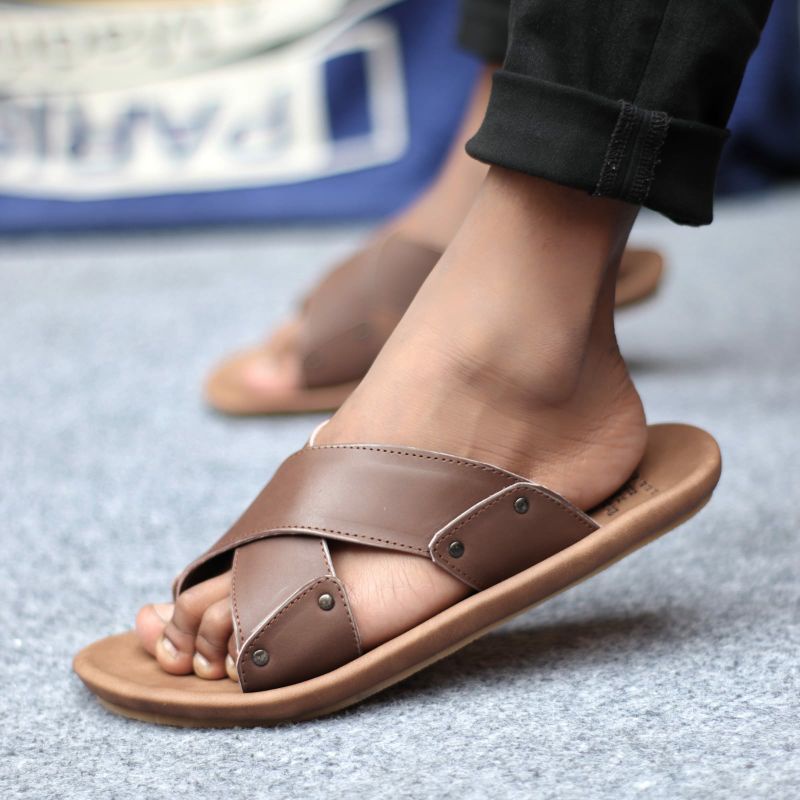 XMIN Sandal Slide Pria Kulit Asli Original Sendal Santai Murah Nyaman Anti Slip