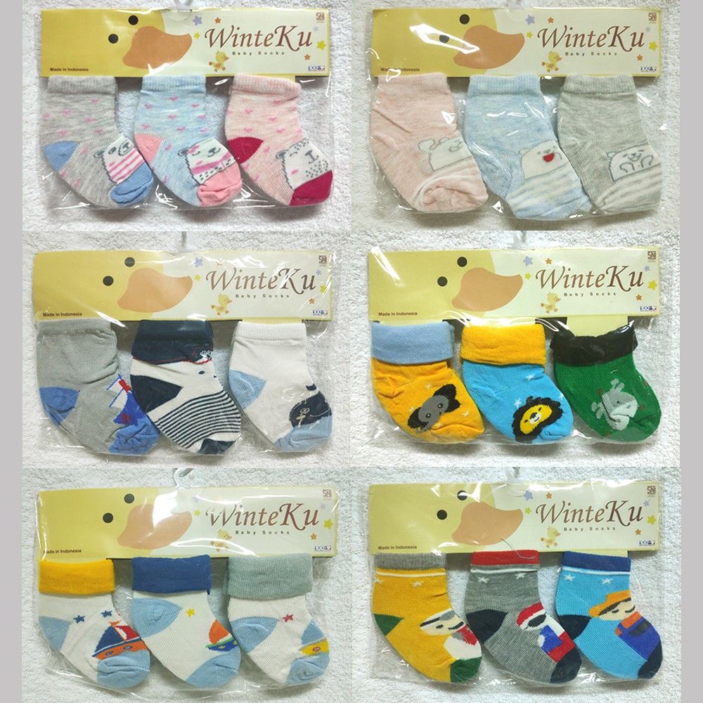 Kaos Kaki WinteKu 3pcs Baby Socks Newborn Variasi Motif