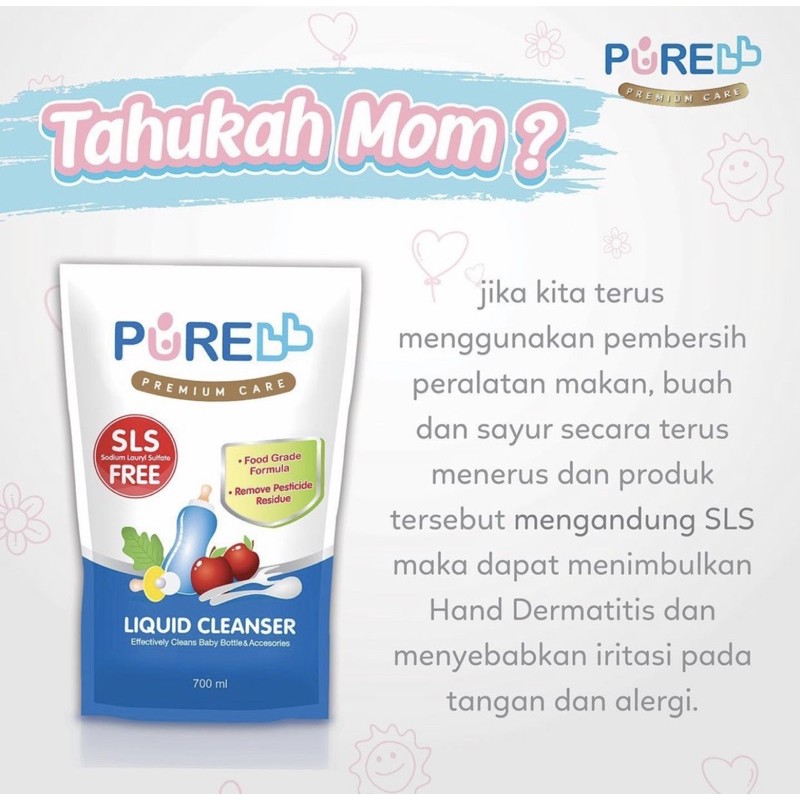 Purebb Liquid Cleanser Pump 700ml - Cairan pencuci piring bayi