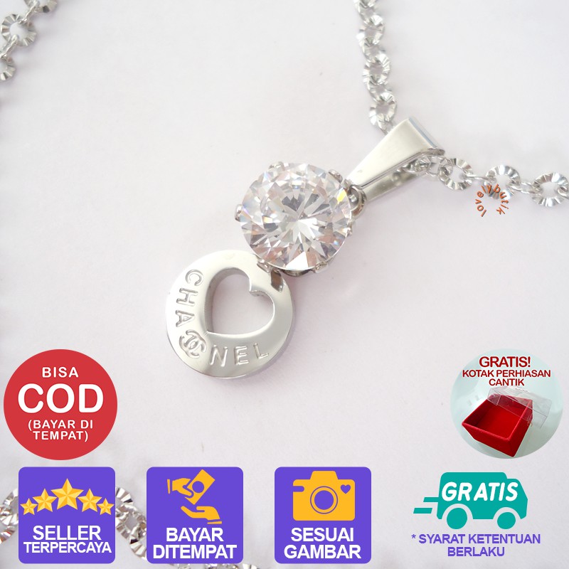 Lovelybutik kalung Titanium Anti Karat M3ggi Kalung Wanita Titanium Model Terbaru Love Permata