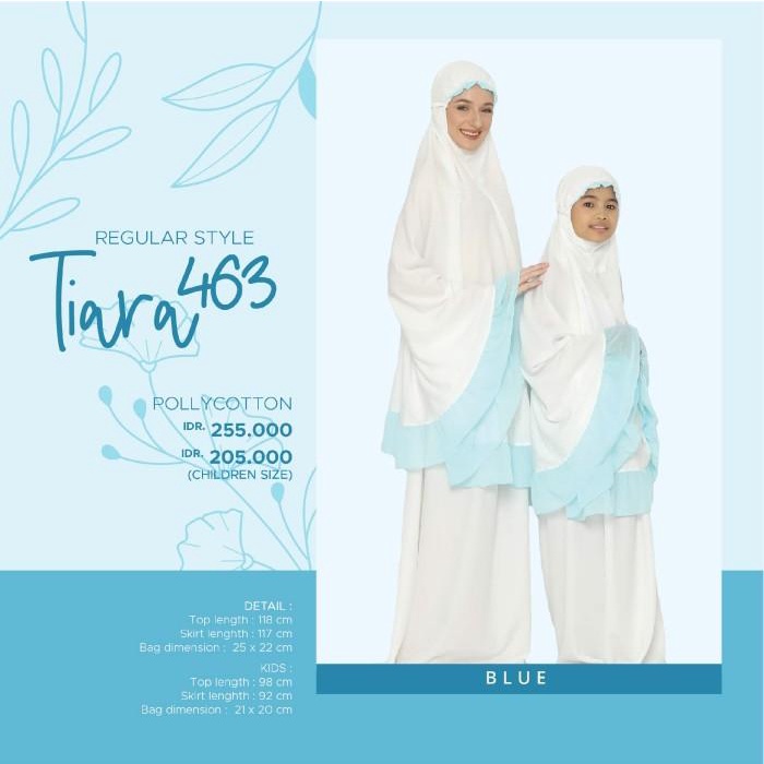 Mukena Tatuis Tiara 463 Couple Ibu Anak Katun Putih Biru Pink Tosca