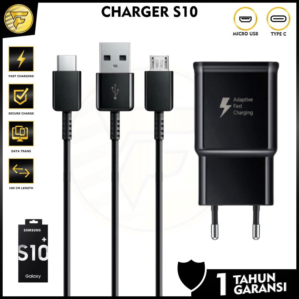 chargher S10 Fast Charging dengan kabel Type C Micro USB cas HP universal samsung